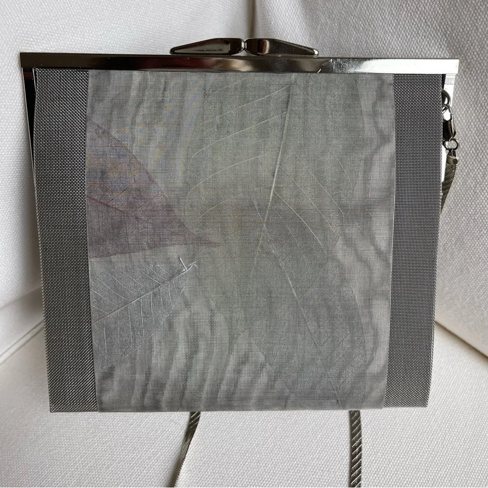 BO’s Art Studio Stainless Steel Mesh Evening Bag Painted Leaf Embellishment